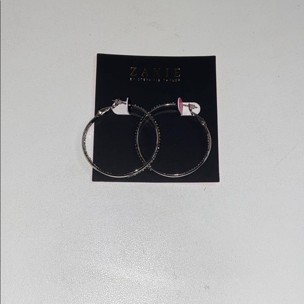 Rhinestones silver hoops